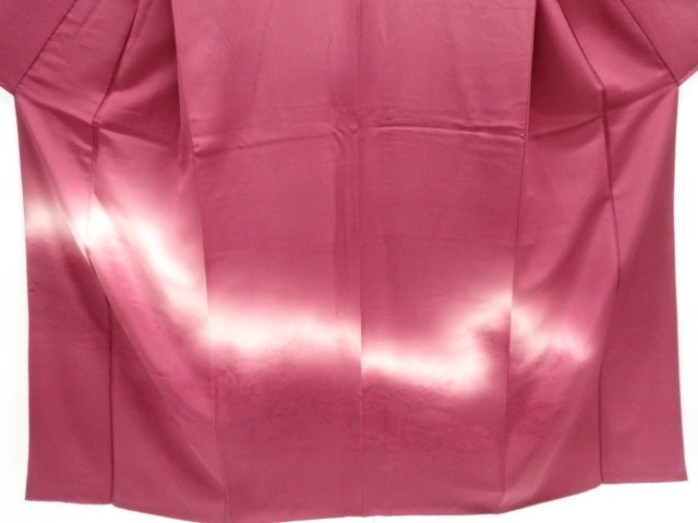  橋に寺塔風景模様織出し暈し付け下げ色無地着物